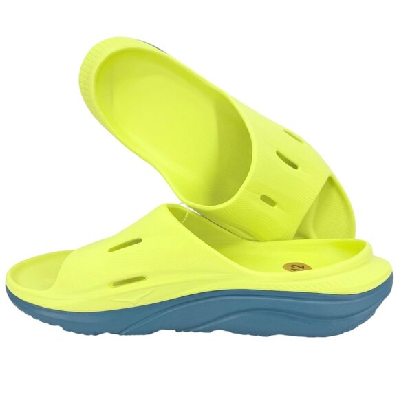 Hoka Men's One One Ora Recovery Slide Sandals Size 12 Yellow Blue Lagoon NWOB - Picture 3 of 14